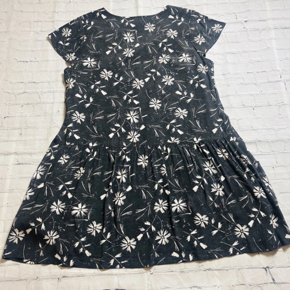 Garnet Hill V Neck Drop Waist Dress Black Floral Pockets Women's Size 18 - Picture 10 of 11